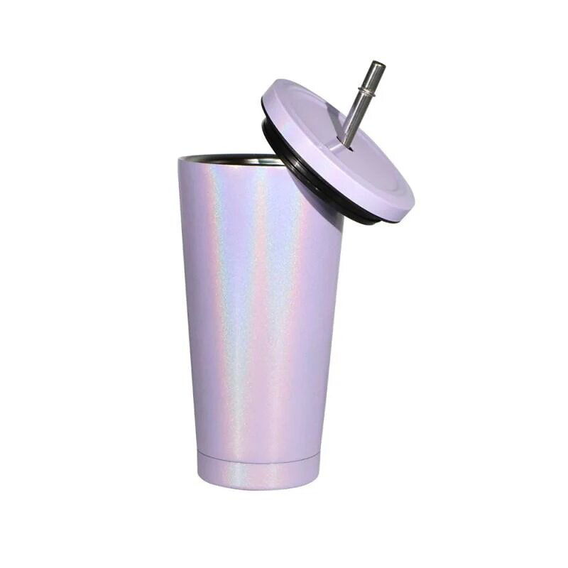 Sublimation Car Products,500ml Stainless Steel Rainbow Straw  Car Cup - Purple