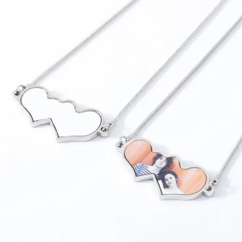 Sublimation Double Love Heart Necklace