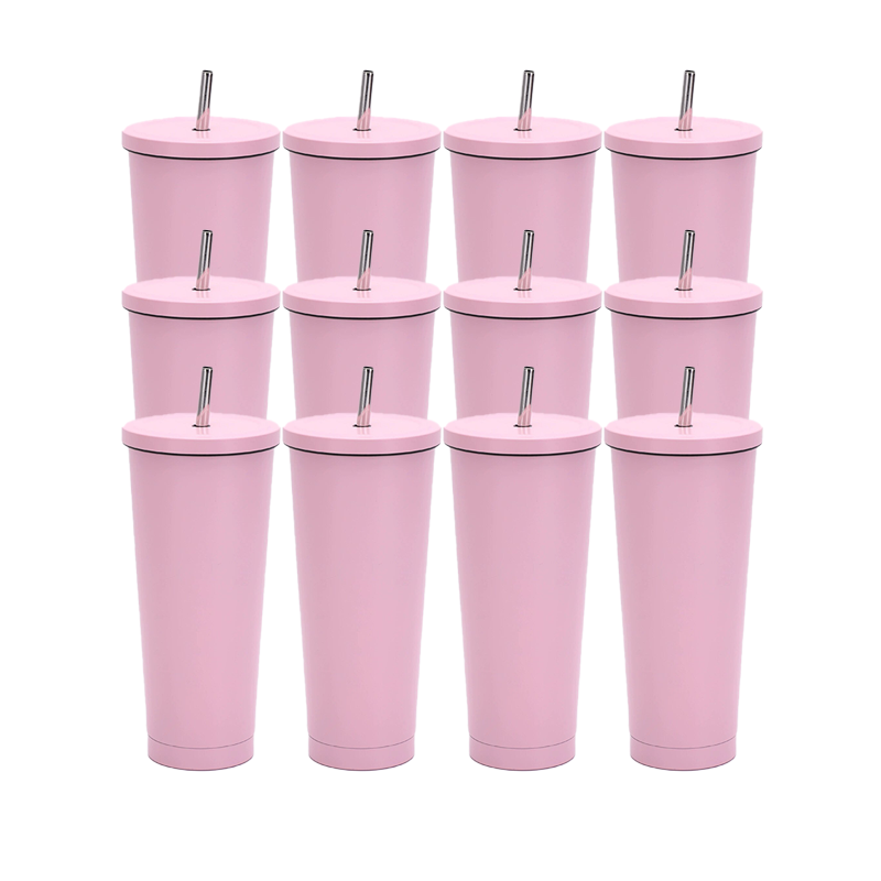 Sublimation Car Products,500ml Stainless Steel Rainbow Straw  Car Cup - Pink