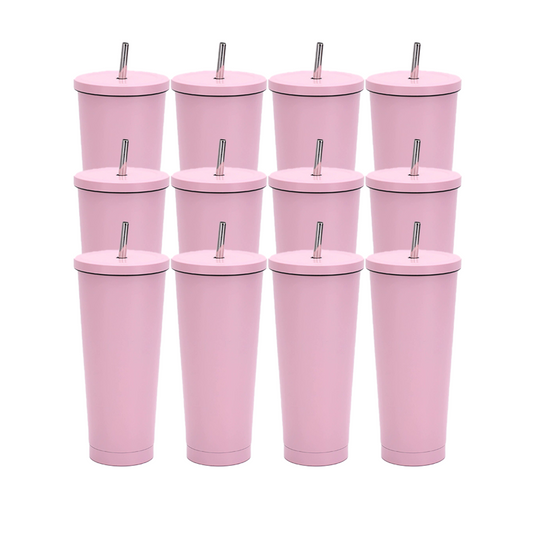 Sublimation Car Products,500ml Stainless Steel Rainbow Straw  Car Cup - Pink