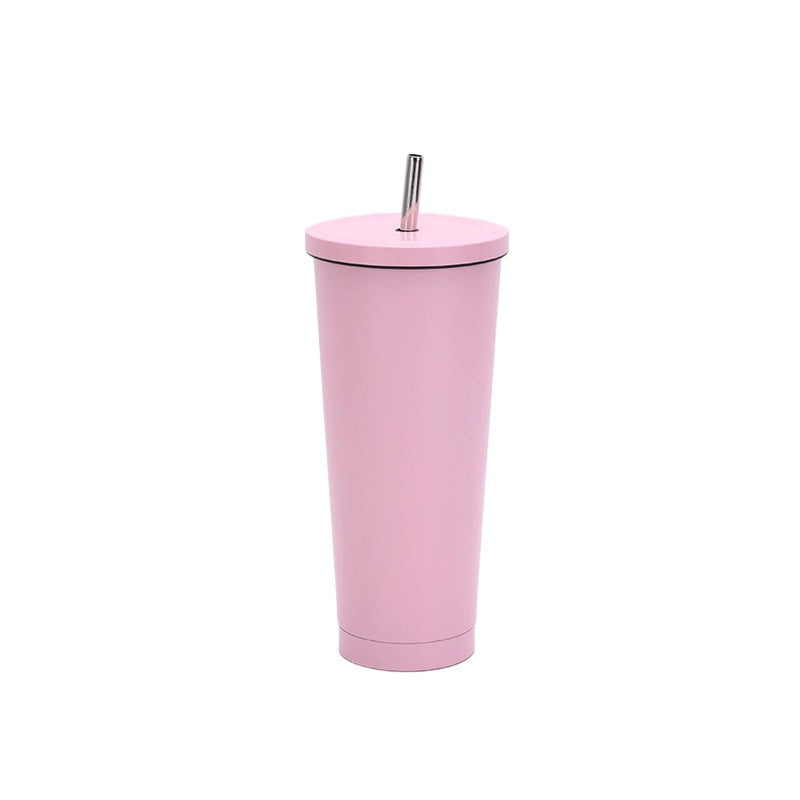 Sublimation Car Products,500ml Stainless Steel Rainbow Straw  Car Cup - Pink