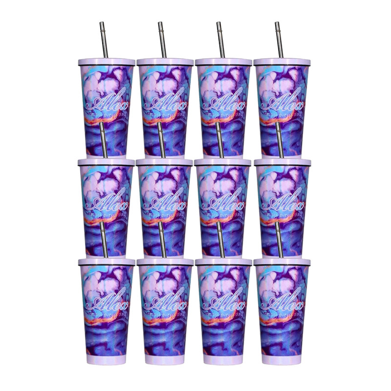 Sublimation Car Products,500ml Stainless Steel Rainbow Straw  Car Cup - Purple