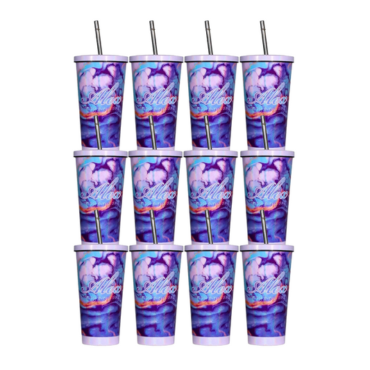 Sublimation Car Products,500ml Stainless Steel Rainbow Straw  Car Cup - Purple