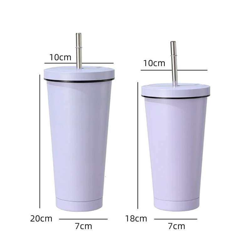 Sublimation Car Products,500ml Stainless Steel Rainbow Straw  Car Cup - Purple